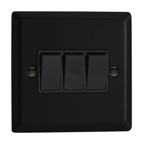 Varilight XY3B.MB Urban Matt Black 3 Gang 10A 1 or 2 Way Rocker Light Switch