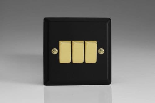 Varilight XY3V.MB Vogue Matt Black 3 Gang 10A 2 Way Rocker Light Switch