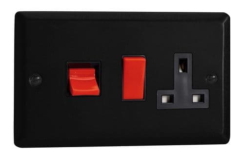 Varilight XY45PB.MB Urban Matt Black 45A DP Cooker Switch + 13A Switched Socket