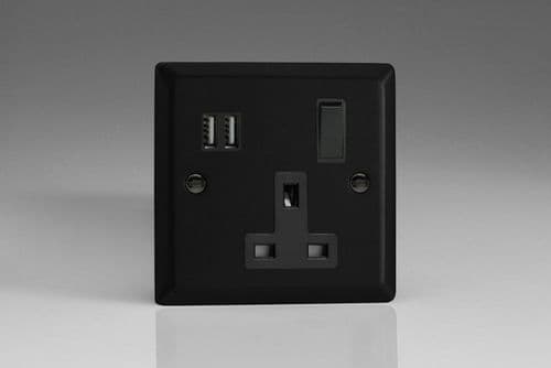 Varilight XY4U2SB.MB Urban Matt Black 1 Gang 13A Single Switched Plug Socket With USB