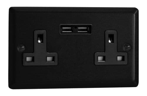Varilight XY5U2B.MB Urban Matt Black 2 Gang Double 13A Unswitched Plug Socket 2.1A USB