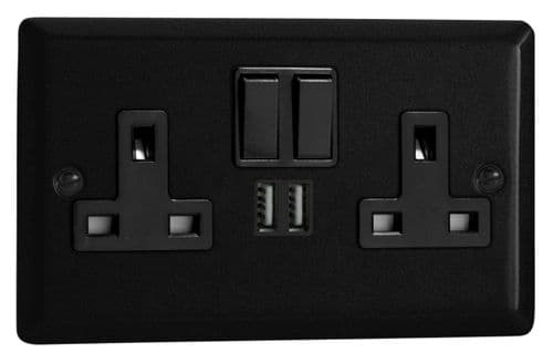 Varilight XY5U2SB.MB Urban Matt Black 2 Gang Double 13A Switched Plug Socket 2.1A USB