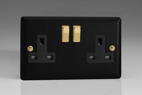 Varilight XY5VB.MB Vogue Matt Black 2 Gang 13A Double Pole Switched Plug Socket