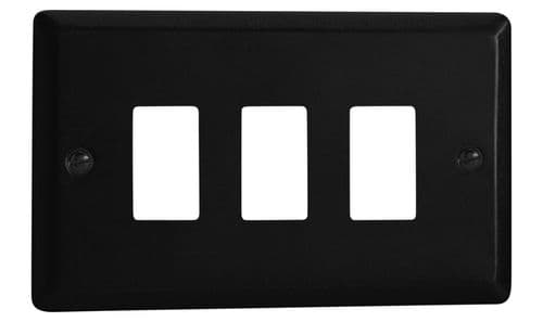 Varilight XYPGY3.MB Urban Matt Black 3 Gang PowerGrid Plate (Twin Plate)