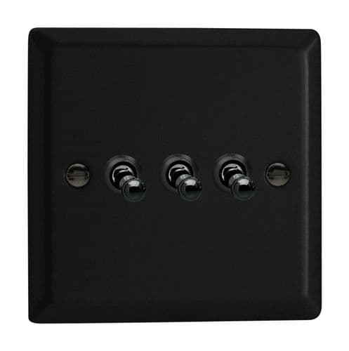 Varilight XYT3.MB Urban Matt Black 3 Gang 10A 1 or 2 Way Toggle Light Switch