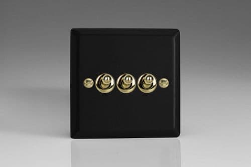 Varilight XYT3V.MB Vogue Matt Black 3 Gang 10A 2 Way Toggle Light Switch