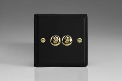 Varilight XYT71V.MB Vogue Matt Black 2 Gang 10A Toggle Light Switch (1 x Intermediate 1 x 2 Way)
