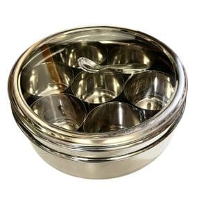 18cm Medium Clear Lid S/S Indian Spice Box (Masala Dabba Tin) (Size 11)