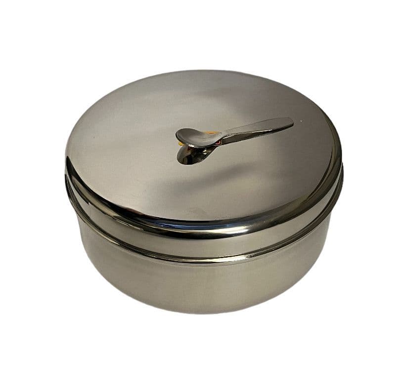 18cm S/S Lid Solid Masala Dabba Spice Tin (with an inner lid) | Buy Online at the Asian Cookshop