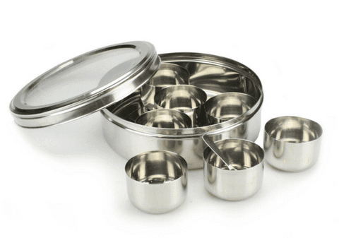 24cm Extra Large Clear Lid S/S Indian Spice Box (Masala Dabba Tin) (Size 14)