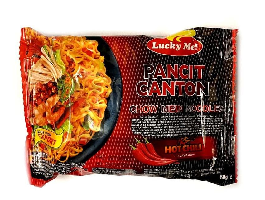 CASE Lucky Me HOT Chilli Instant Pancit Canton (Chow Mein Noodles) | Buy Online at The Asian Cookshop