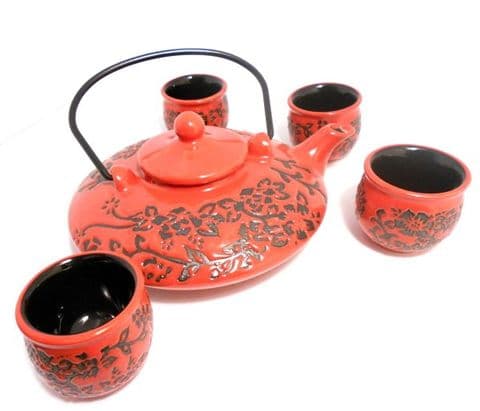 Chinese Red Teapot & Cup Set