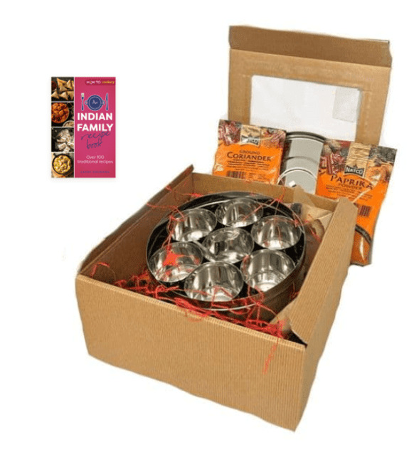 Gift Boxed Cookbook & Masala Dabba Tin (with Spices) | Buy Online at the Asian Cookshop