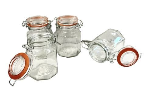 Glass Clip Top Spice Jars (Set of 4)