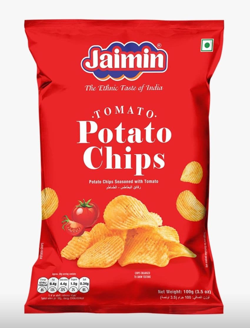 Indian Potato Chips (Spicy Tomato Flavour Crisps) by Jaimin | Buy Online at the Asian Cookshop