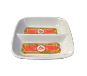 Oriental Red Design Double Bowl Dip/Sauce Dish (Each)