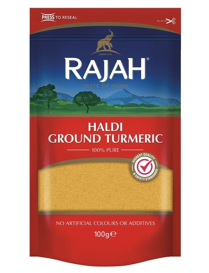 Rajah Haldi Powder (Ground Turmeric) (Resealable Pouch) 100g | Buy Online at The Asian Cookshop.