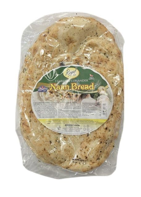 Regal Large Garlic & Coriander Naan Bread (3 Pack) | Buy Online at the Asian Cookshop