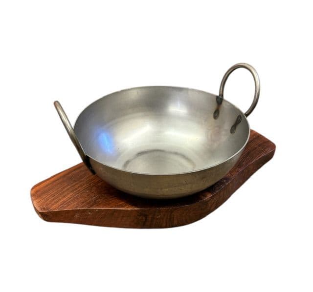 Restaurant Style Karahi Dish with Wooden Stand | Buy Online at The Asian Cookshop.