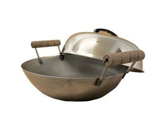 SET | Double Handled Chinese Carbon Steel Wok With Lid
