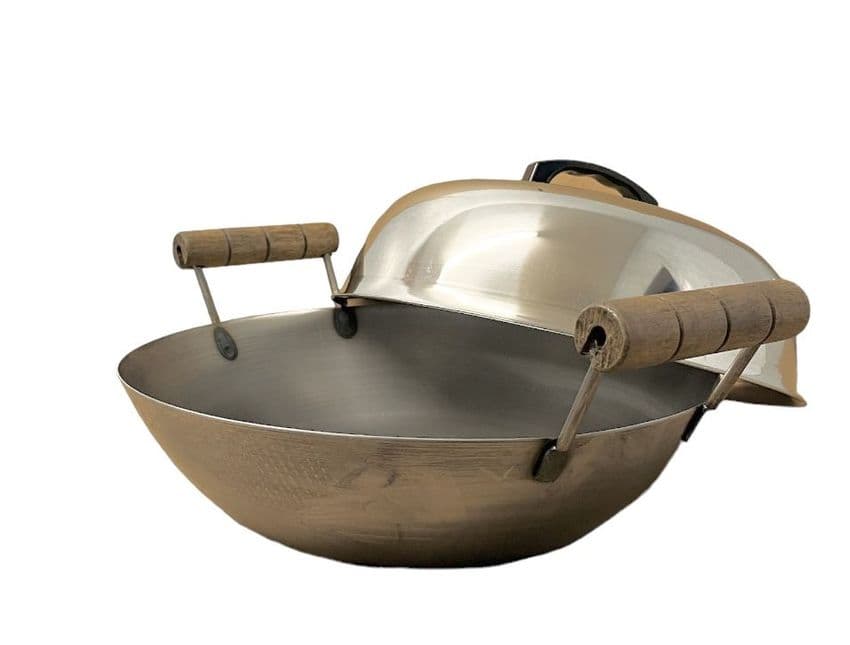 Double Handled Chinese Carbon Steel Wok with Lid | Buy Online at The Asian Cookshop.