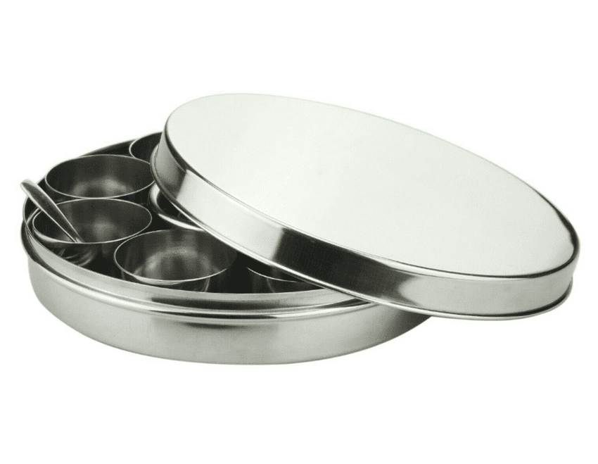 Solid Lid 9 Pot Masala Dabba Spice Tin (Size 13) | Buy Online at the Asian Cookshop