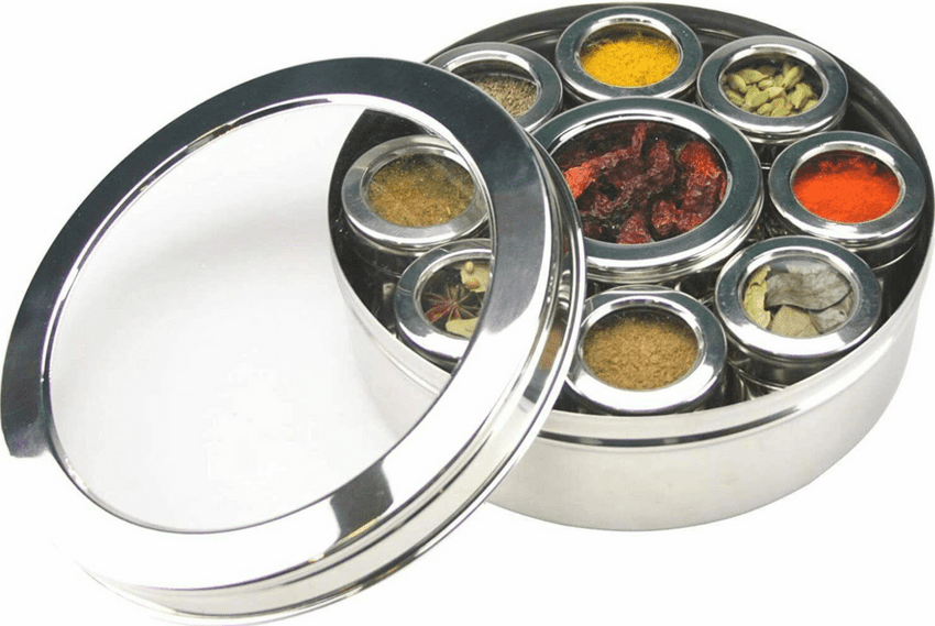 Deluxe S/S Indian Masala Dabba (All Individually Lidded) | Buy Online at The Asian Cookshop.
