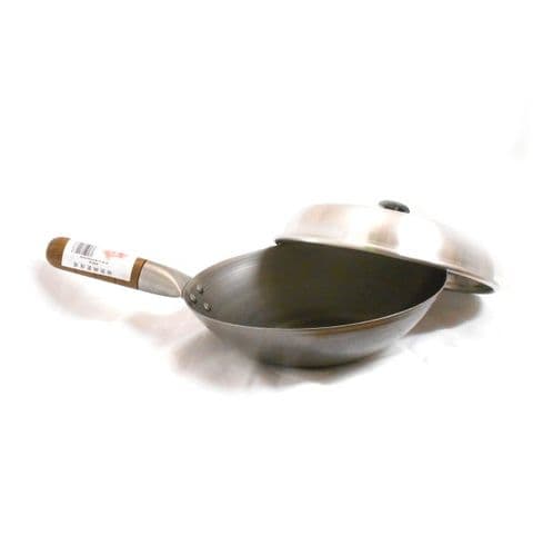 WOK SET | Flat Bottom Carbon Steel Wok with Lid Cover