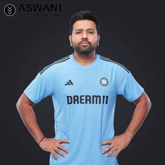 adidas India Cricket Training Jersey, Player Edition Shirt 2023-2024, Light Blue