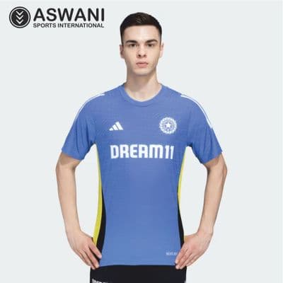 adidas India Cricket Training Jersey, Player Edition Shirt 2024, Blue/Yellow