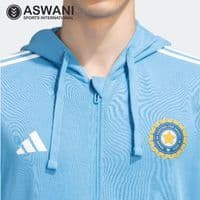 adidas India Cricket Travel Hoodie, Mens Full Zip Player Edition 2024, Blue