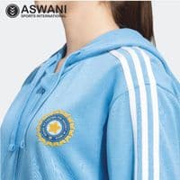 adidas India Cricket Travel Hoodie, Womens Full Zip Player Edition 2024, Blue