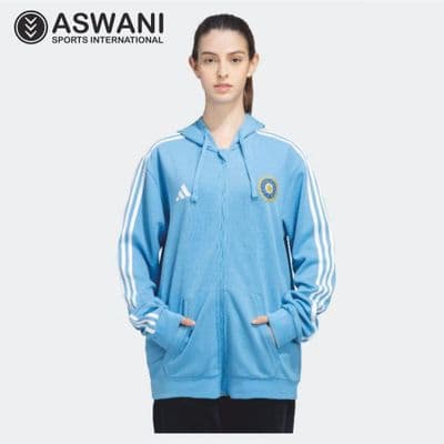 adidas India Cricket Travel Hoodie, Womens Full Zip Player Edition 2024, Blue