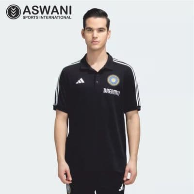 adidas India Cricket Travel Polo, Player Edition Shirt 2023-2024, Black