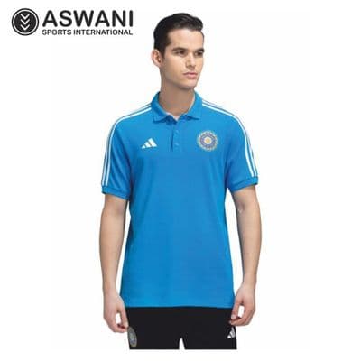 adidas India Cricket Travel Polo, Player Edition Shirt 2023-2024, Blue
