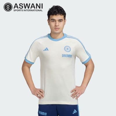 adidas India Cricket Travel Tee, Player Edition Shirt 2025, Cream White/Light Blue