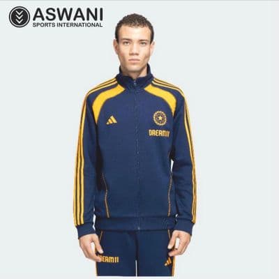 adidas India Cricket Travel Upper/Full Zip Jacket, Mens Player Edition 2025, Navy/Orange