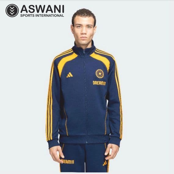 adidas India Cricket Travel Upper/Full Zip Jacket, Mens Player Edition 2025, Navy/Orange