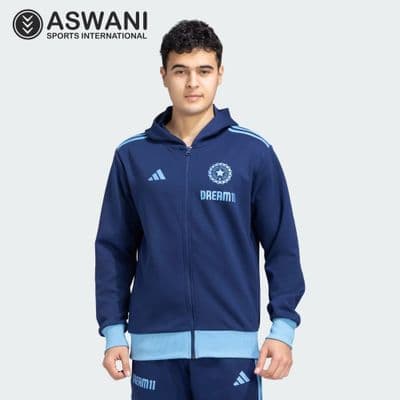 adidas India Cricket Travel Upper/Hooded Jacket, Mens Player Edition 2025, Blue