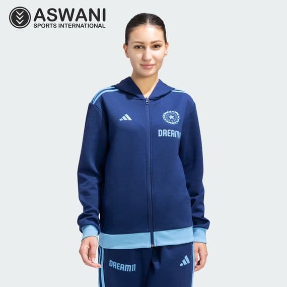 adidas India Cricket Travel Upper/Hooded Jacket, Womens Player Edition 2025, Blue