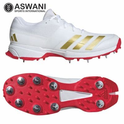 Adidas SL22 22Yds Full Spike Cricket Shoes, White/Gold