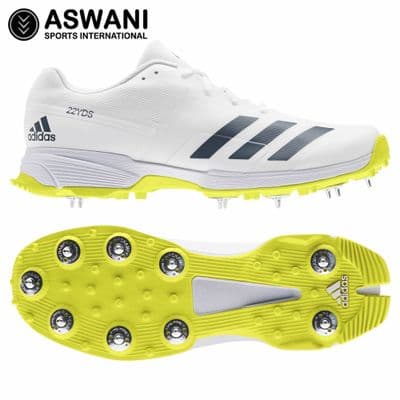 Adidas SL22 / 22Yds Full Spike Cricket Shoes, White/Yellow