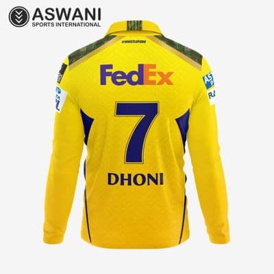 Chennai Super Kings Match Jersey, CSK Mens DHONI Player Edition Shirt Long Sleeve, Tata IPL 2025