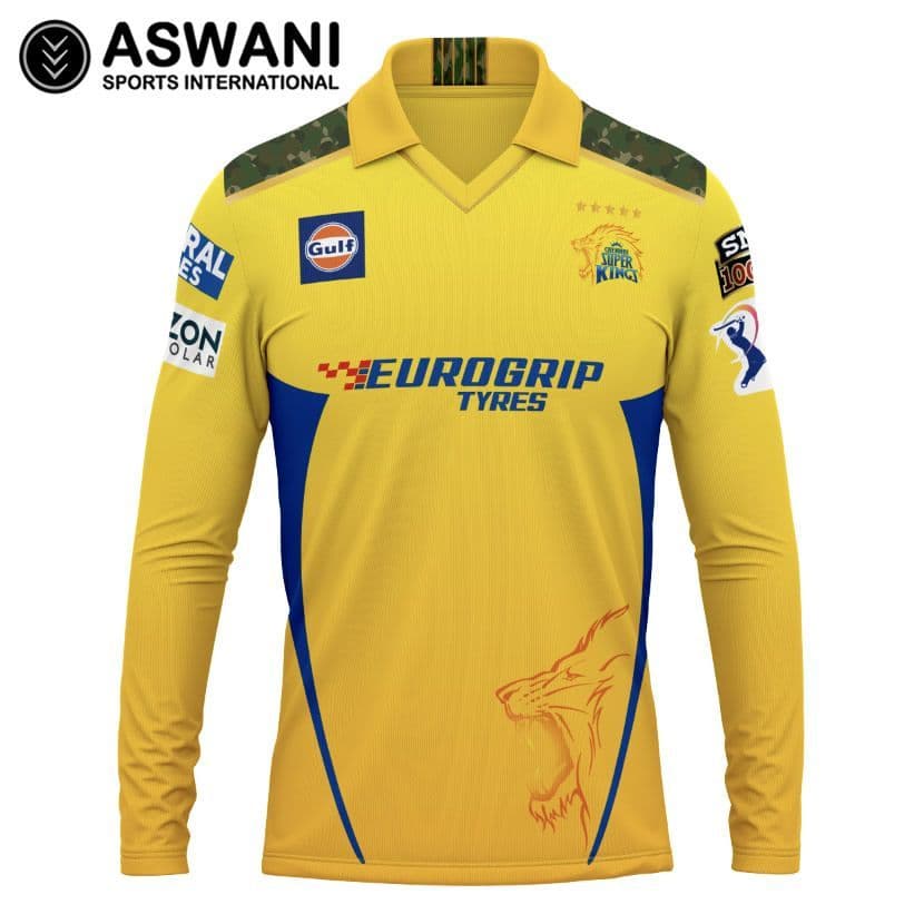 Chennai Super Kings Match Jersey CSK Mens DHONI Player Edition Shirt Tata IPL 2024 Long Sleeve