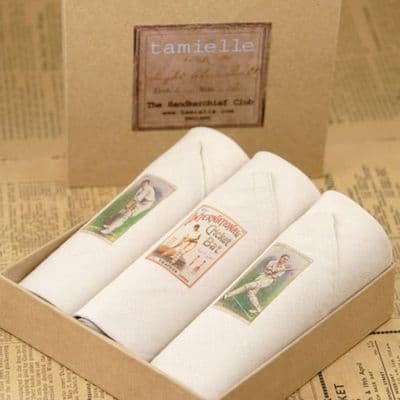 Gents Handkerchiefs in Gift Box - Pack of 3 - Vintage Cricket Images