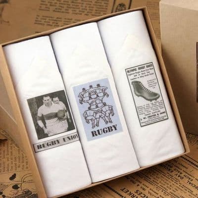 Gents Handkerchiefs in Gift Box - Pack of 3 - Vintage Rugby Images