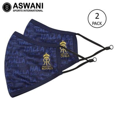 Rajasthan Royals Official IPL Halla Bol Reusable Face Mask / Covering, Pack of 2