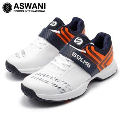 SolM8 S8 Rubber Sole Cricket Shoes, Navy/Orange