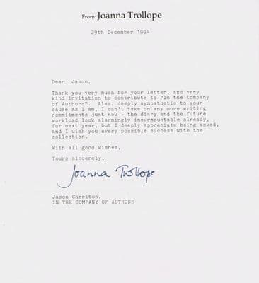 Joanna Trollope Typed Letter Signed