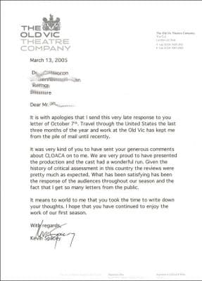 Kevin Spacey Signed Letter